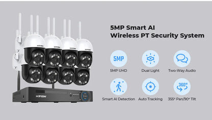 H.View 8CH 5MP Wireless WiFi Security Camera System — CCTV NVR Kit with Indoor/Outdoor Cameras & Two-Way Audio XMEye