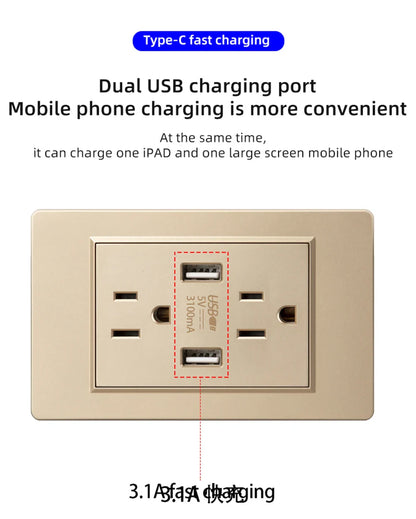 Herepow 118 Series Dual USB Wall Socket - Thailand & American Standard Smart Plug Adapter with Type-C 3.1A Fast Charging