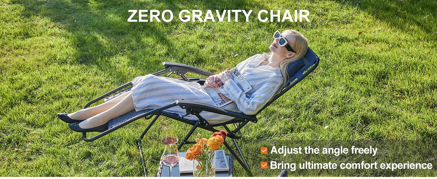 Zero Gravity Recliner Chairs Set of 2 — Portable Adjustable Outdoor Camping Patio Lounge with Cup Holders & Pillows