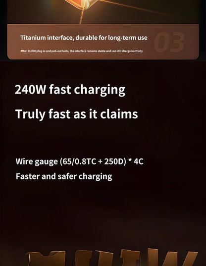 240W PD Fast Charging USB-C to USB-C Cable with 100W Digital Display – Charger for Xiaomi Huawei MacBook iPad