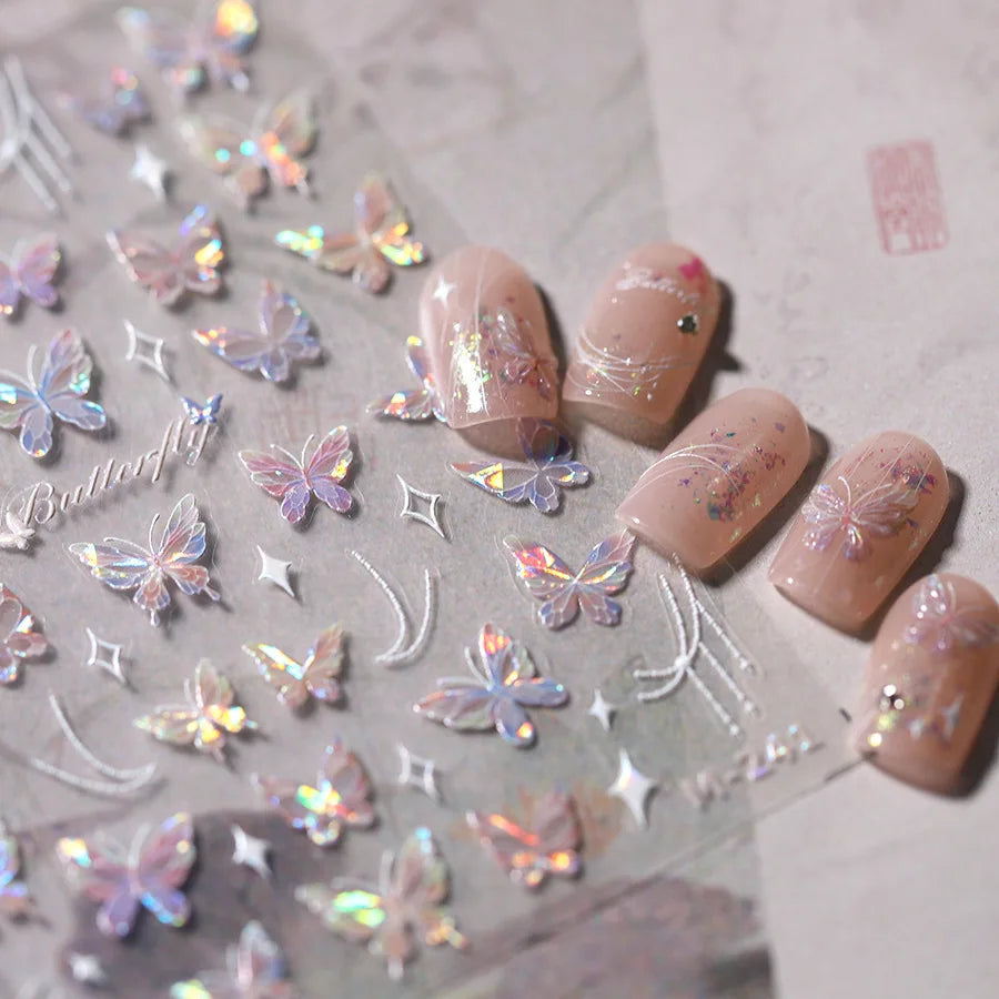 5D Glitter Butterfly Nail Sticker – Kawaii Aurora Nail Art Decal for DIY Manicure & Nail Decorations