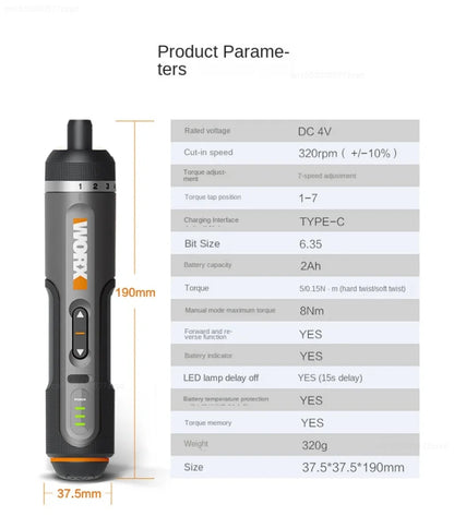 WORX WX242 Mini Electric Screwdriver Set – Smart Cordless, Rechargeable with 30 Bits & Power Drill Tools