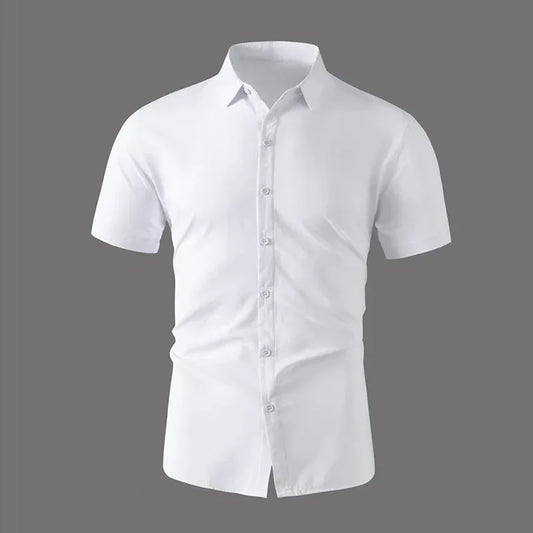 Men’s Summer Business Casual Shirt – Solid Color Short Sleeve, Comfortable, No-Iron, Versatile Fashion Top