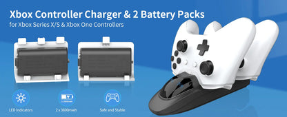 Xbox One & Series X/S Controller Dual Charging Station with 2×3600mWh Rechargeable Battery Packs