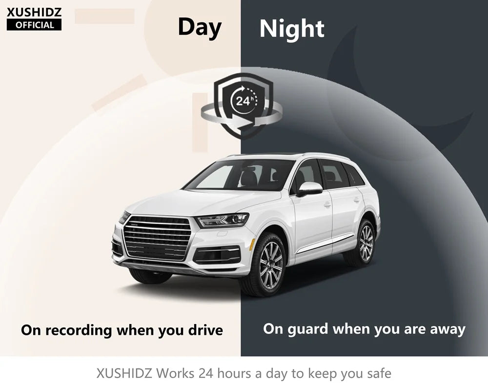 XUSHIDZ 1080P HD Dash Camera – Loop Recording, Night Vision, 24h Parking Monitor, G-Sensor Vehicle DVR Dashcam