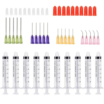 50-Pack Syringes with Blunt Tip Needles — 14G-23G with Caps for Refilling & Measuring Liquids