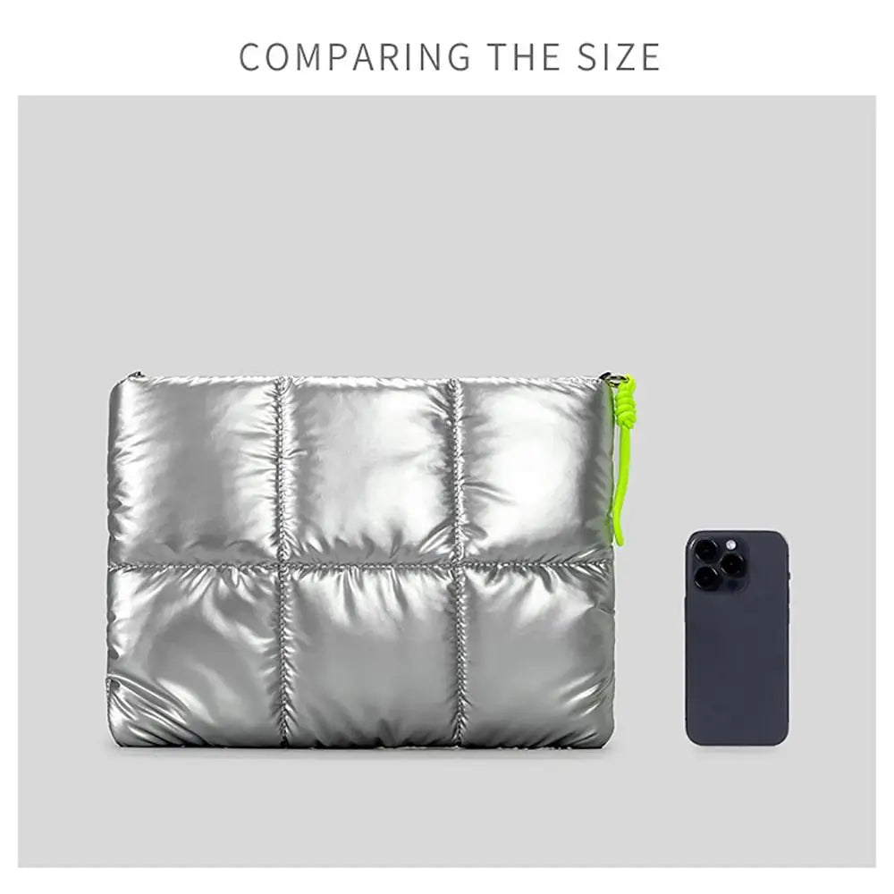 Trendy Puffy Cotton Laptop Bag 14 Inch — Waterproof, Shockproof Sleeve with Shoulder Strap for MacBook, Lenovo, Huawei