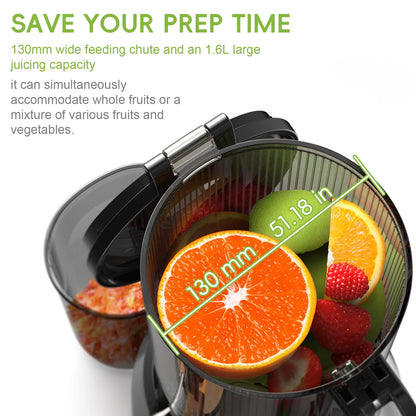BioloMix Cold Press Juicer — 130mm Feed Chute, Whole Fruit & Veg, High Yield BPA-Free Slow Masticating Juicer