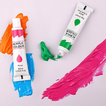 12-Color Acrylic Paint Set - 9ml Waterproof Art Supplies for Beginners, Canvas Painting, DIY Crafts & Creative Projects