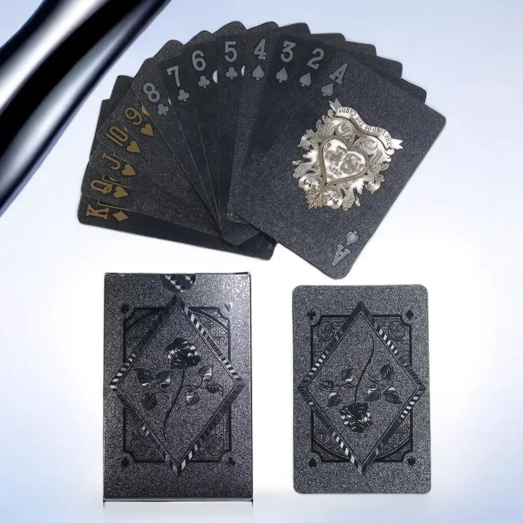 Black Rose Deck Poker — Frosted Waterproof Plastic Playing Cards for Texas Hold’em, Commemorative & Party Game Gift