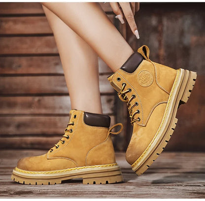 High Top Leather Boots for Men & Women – Fashion Lace-Up Outdoor Sneakers, Non-Slip Casual Ankle Shoes for Couples