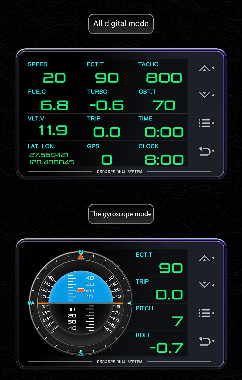 XS HUD Car Gauge – Multi-Function OBD+GPS Display for Water Temp, Turbo, Oil Pressure & Oil Temp Head-Up Display