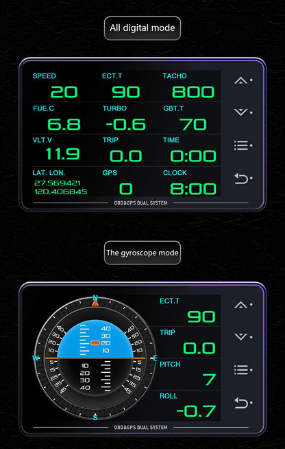 XS HUD Car Gauge – Multi-Function OBD+GPS Display for Water Temp, Turbo, Oil Pressure & Oil Temp Head-Up Display