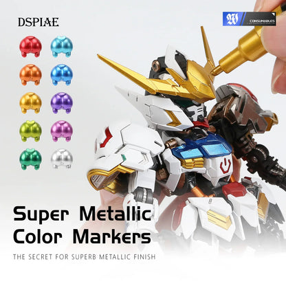 DSPIAE MKA 12-Color Super Metallic Brush Pens — Eco-Friendly Water-Based, Soft Brush Tip (12-Pack)