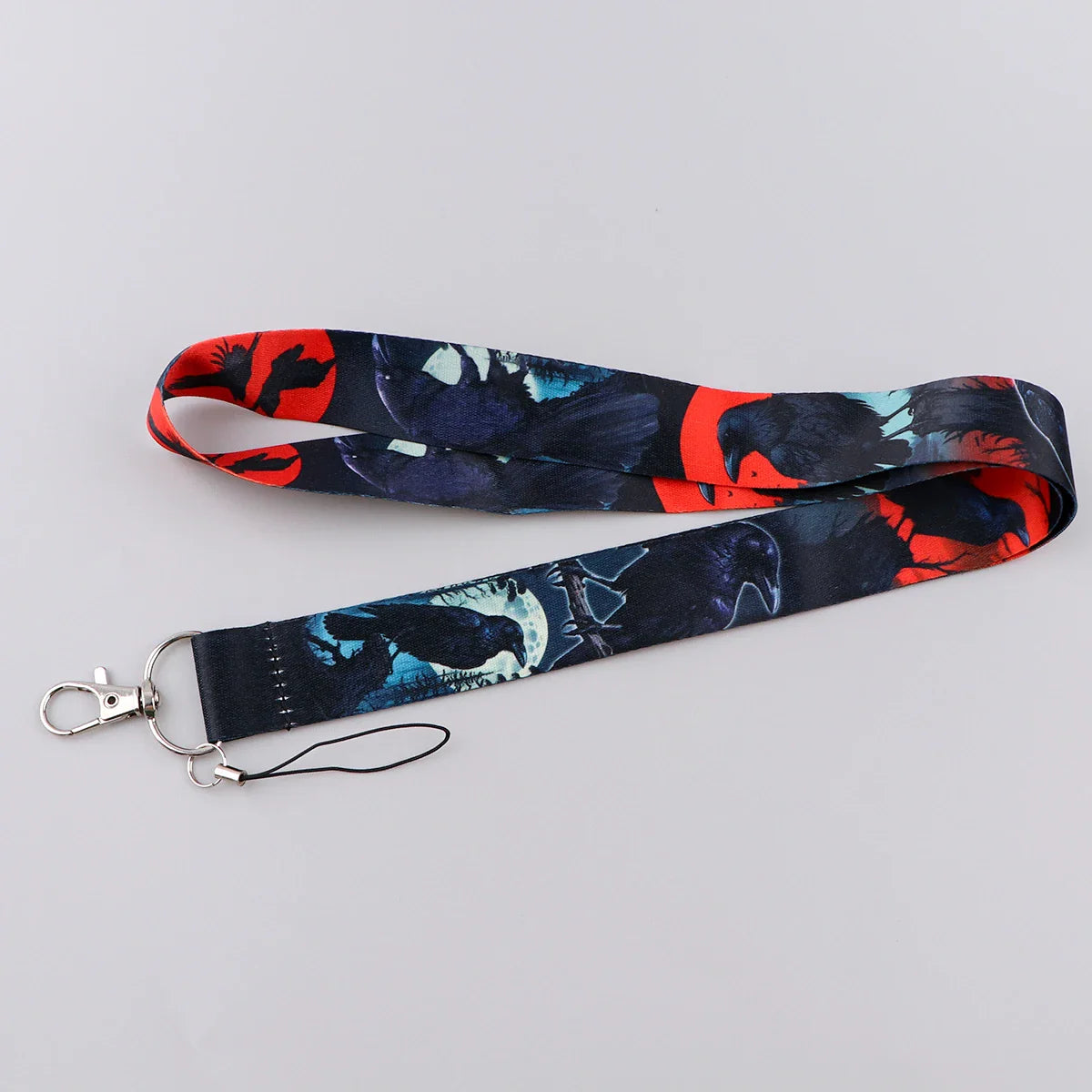 Black Crow Punk Skull Lanyard – Credential Holder Neck Strap for Keys, ID Cards & Phone Accessories, Halloween Gift