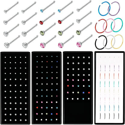 Women’s Crystal Stainless Steel Nose Stud – Hypoallergenic 1.8mm Straight, L, or Screw Nose Ring Jewelry