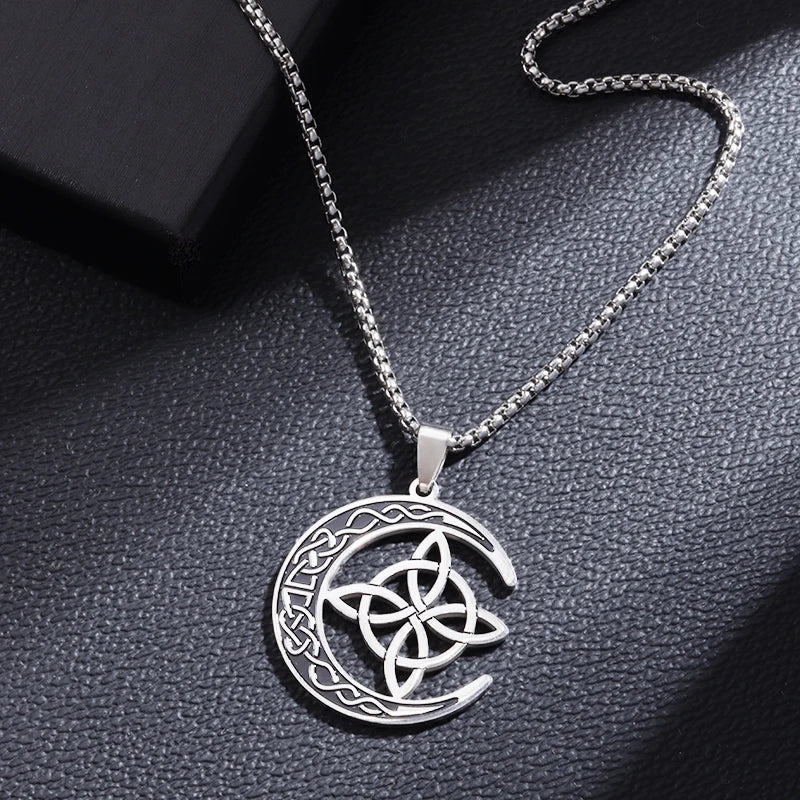 Witchcraft Witch Knot Necklace - Irish Trinity Knot Triple Spiral Pendant, Stainless Steel Ankh Cross Pentagram Amulet Jewelry