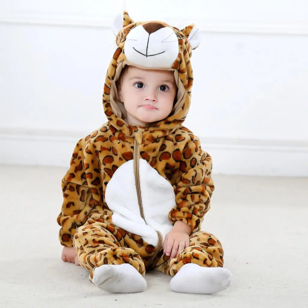 Cartoon Flannel Baby Romper – Unicorn, Rabbit & Dinosaur Pajamas, Cotton Kigurumi Jumpsuit for Boys & Girls