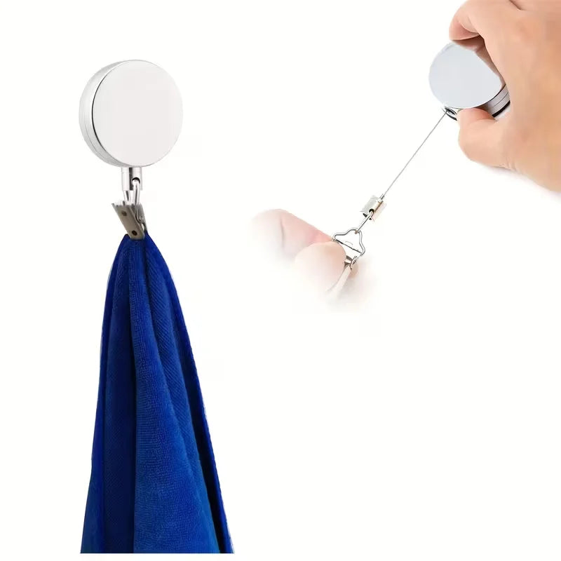 Automatic Retractable Towel Rack - Self-Adhesive Wall-Mounted Holder with Strong Clip