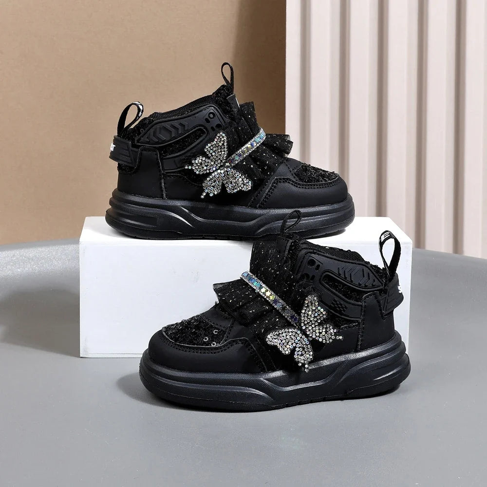 2025 Girls Butterfly Sneakers - Bling Leather Soft Sole Sport Shoes for Toddlers & Kids