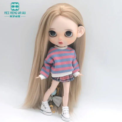 Blythe Doll Clothes – Fashion Tops, Black & White Shirts with Jeans & Plaid Pants for Azone OB22/OB24 Dolls