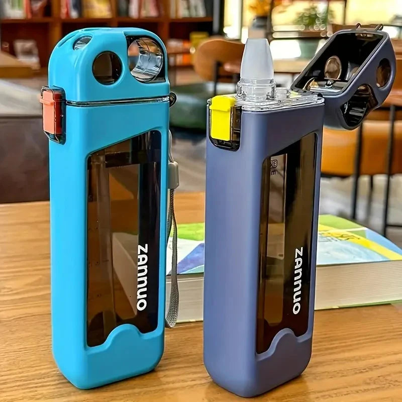 350ml Leak-Proof Plastic Sports Water Bottle – Square Cup with Lockable Lid & Measurements for Outdoor Travel