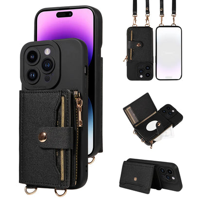 Faux Leather Crossbody Wallet Case for iPhone 16 Pro Max/15/14/13/12/11/XS Max/XR/7/8 Plus – Anti-Drop Phone Cover with Mirror & Card Holder