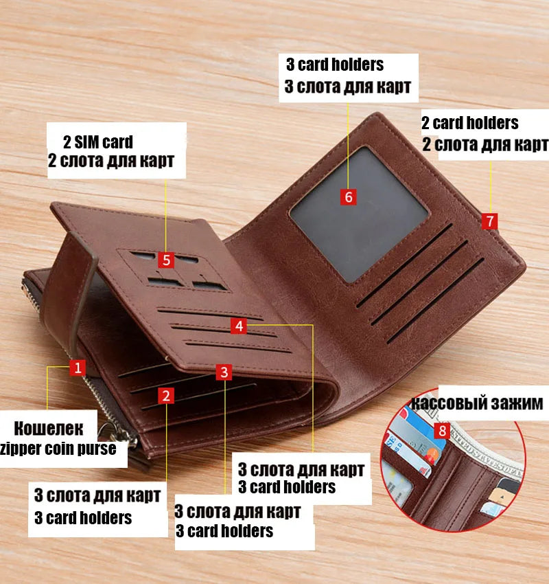 Luxury Leather Men’s Short Wallet – RFID Card Holder with Zipper Coin Purse Portable Billfold