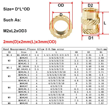 Brass Threaded Insert Nut Kit M2–M8 – Heat Set Knurled Copper Nuts for 3D Printing & Plastic Injection