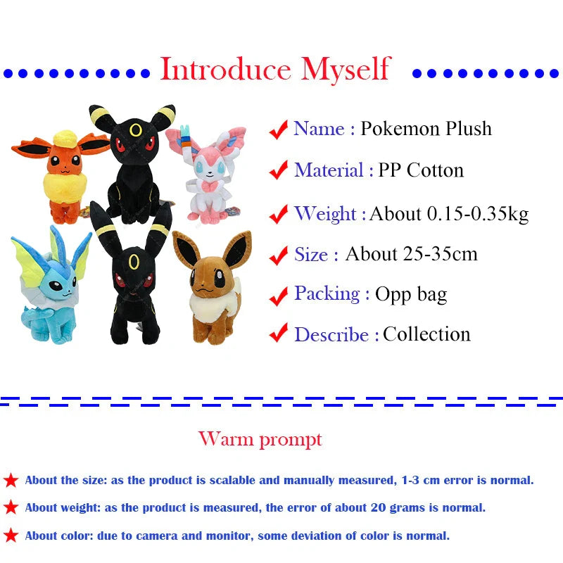 31cm Pokémon Plush – Shiny Umbreon Soft Stuffed Anime Doll | Eevee, Sylveon, Vaporeon, Flareon Collectible Toy
