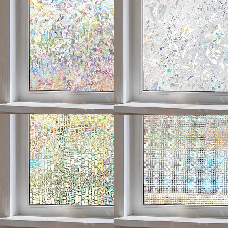 3D Rainbow Window Privacy Film - Static Clings Vinyl Decals Stickers for Glass Doors, Heat Control, Anti-UV