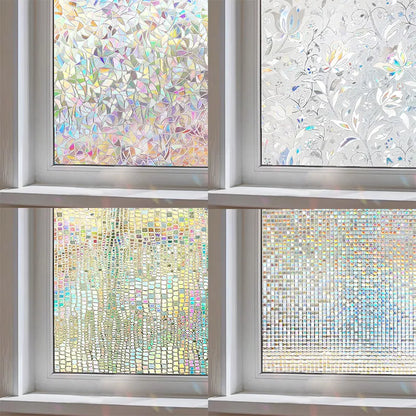 3D Rainbow Window Privacy Film - Static Clings Vinyl Decals Stickers for Glass Doors, Heat Control, Anti-UV