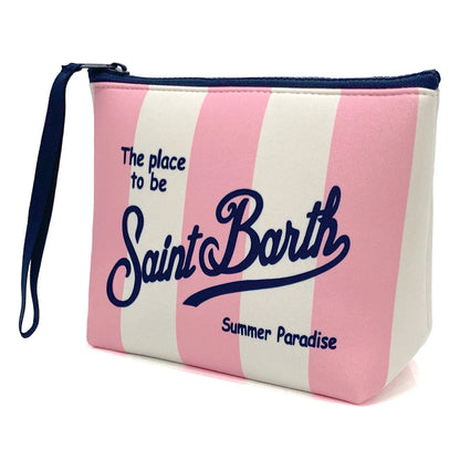 S-SAINT BARTH Pink Neoprene Clutch Bag – Trendy Vertical Zip Pouch Makeup & Toiletry Purse for Women
