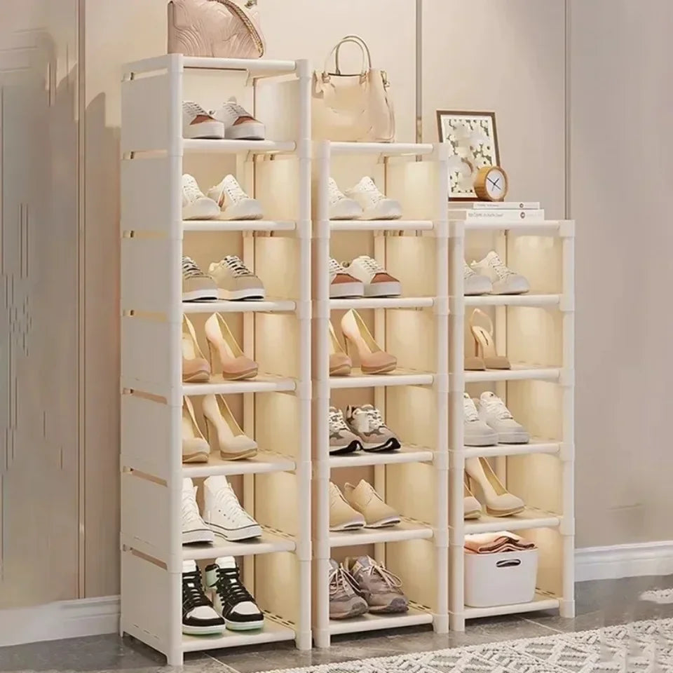 Multiple Layers Shoe Organizer Rack - Space-Saving Stackable Shelf for Wall Corner, Adjustable Shoe Storage Cabinet