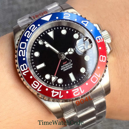 Tandorio 40mm Men’s Automatic Watch – NH34A Movement, GMT Function, Luminous Black Dial, Sapphire Crystal, Auto Date & Rotating Bezel