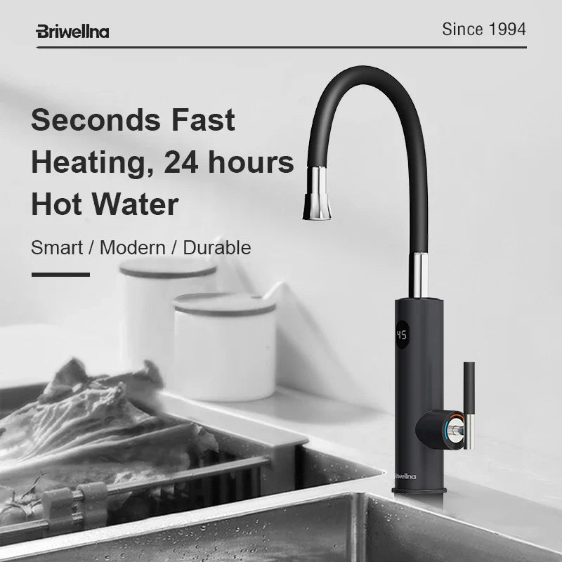 Briwellna 220V Electric Faucet – Instant Water Heater Tap with Universal Spout, Stainless Steel Geyser