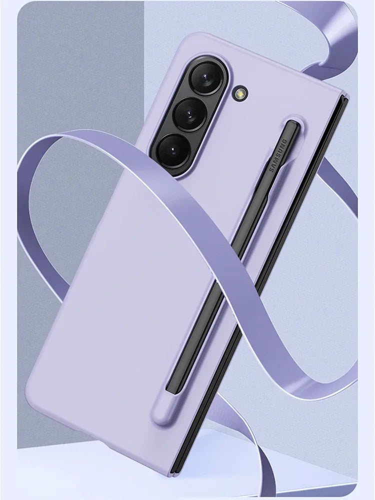 Skin Feel Slim Case for Samsung Galaxy Z Fold 6/5/4/3 – Hard Plastic Shockproof Cover with Stylus Pen Slot Holder