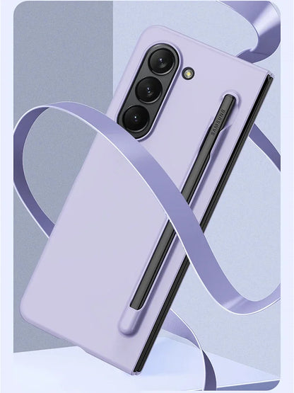 Skin Feel Slim Case for Samsung Galaxy Z Fold 6/5/4/3 – Hard Plastic Shockproof Cover with Stylus Pen Slot Holder