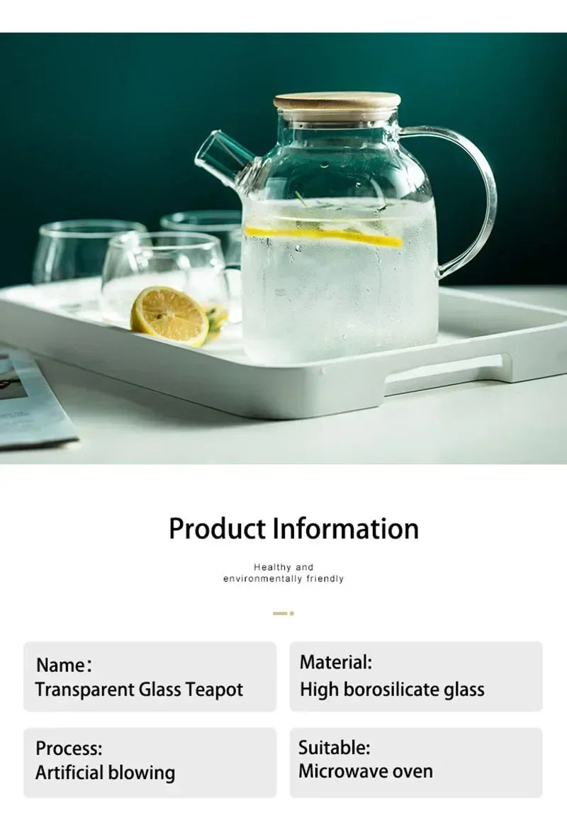 1.8L Transparent Borosilicate Glass Teapot – Heat-Resistant Large Clear Tea Pot for Puer, Flower Tea, Office & Home