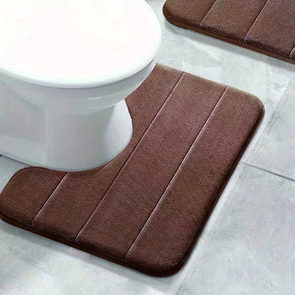 Pure Color Stripe Bathroom U-Mat Carpet - Soft Non-Slip, Quick-Dry Toilet & Shower Mat for Family Bathroom