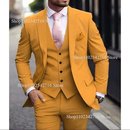 Men's Pink 3 Piece Suit - Slim Fit Wedding Tuxedo Jacket, Vest & Pants Set For Groom Formal Occasions