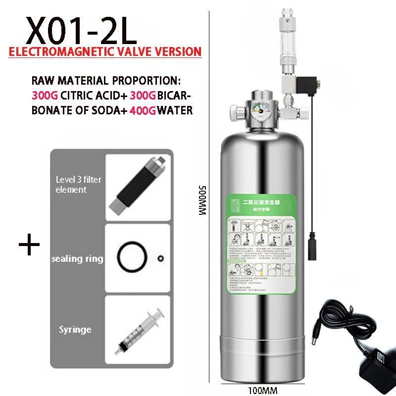 Aquarium DIY CO2 Generator Kit – Stainless Steel CO2 Cylinder & Carbon Dioxide Reactor System for Plants & Fish Tanks