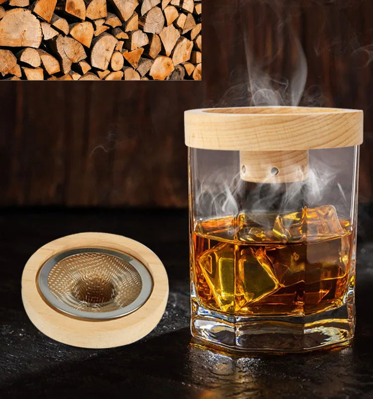 Cocktail Smoker Kit — Whiskey Wooden Smoker with Apple, Cherry, Oak & Pecan Wood Chips, Bar & Kitchen Drink Accessory