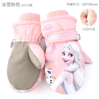 Hasbro Princess Elsa Finger Ski Gloves - Cute Kawaii Velvet, Thickened & Waterproof Gloves for Girls, Warm Winter Kids Gloves