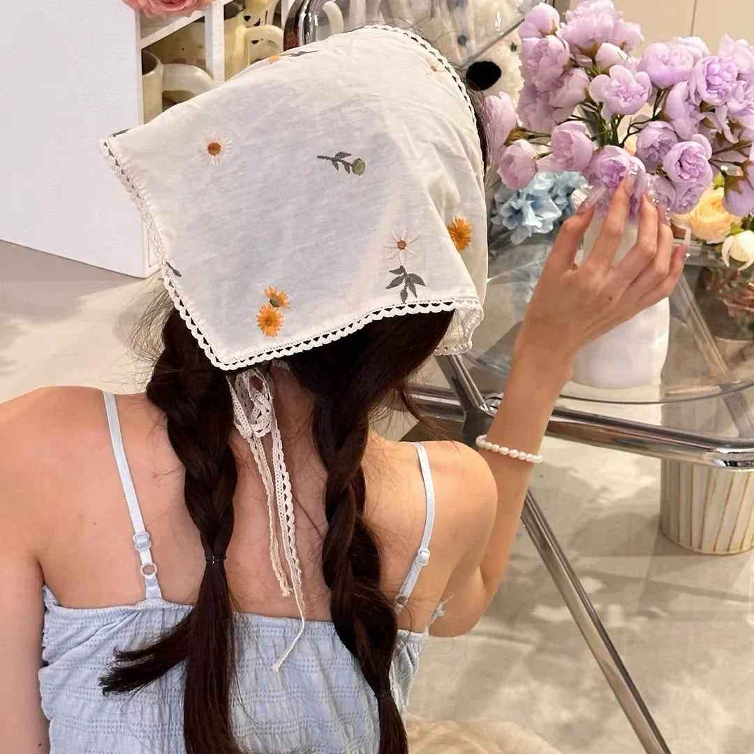 Fabric Printing Triangle Scarf — Flower Turban Bandana Headband for Women Retro Hair Accessories
