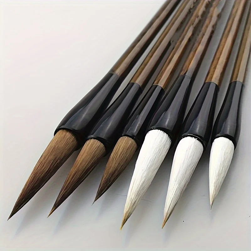 3PCS Weasel Hair Calligraphy Brush Set – Traditional Wood Writing Brushes for Painting, Pottery & Ceramic Art