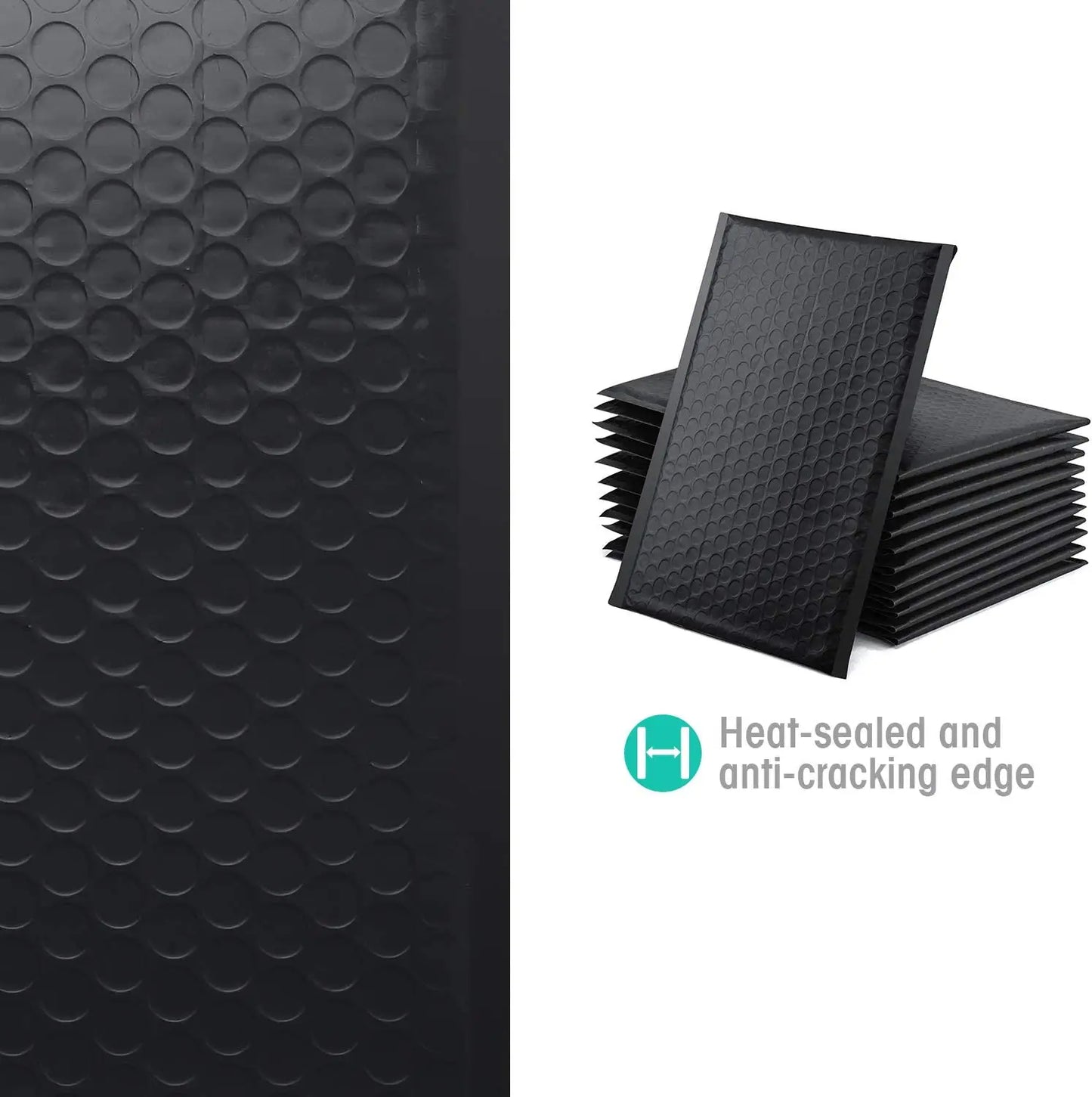 100 Pcs Black Bubble Mailers - Self-Seal Padded Envelopes for Shipping, Poly Green Lining, Secure Packaging Solution