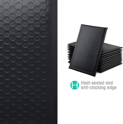 100 Pcs Black Bubble Mailers - Self-Seal Padded Envelopes for Shipping, Poly Green Lining, Secure Packaging Solution