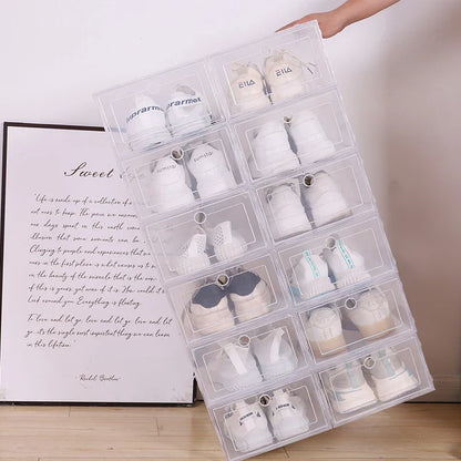 6pcs Set Foldable Plastic Shoe Cases - Thickened Transparent Stackable Drawer Boxes for Shoe Organization