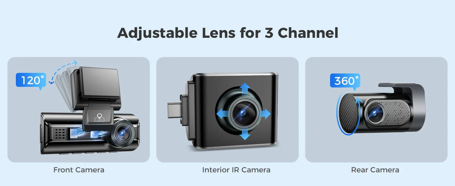 AZDOME M550 Pro 4K Car DVR Dash Cam – WiFi 5.8GHz, Front/Cabin/Rear Cameras, GPS, Night Vision & Parking Monitor